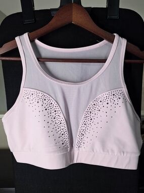 Luxeit Light Pink High-Neck Crystal Accent Sports Bra